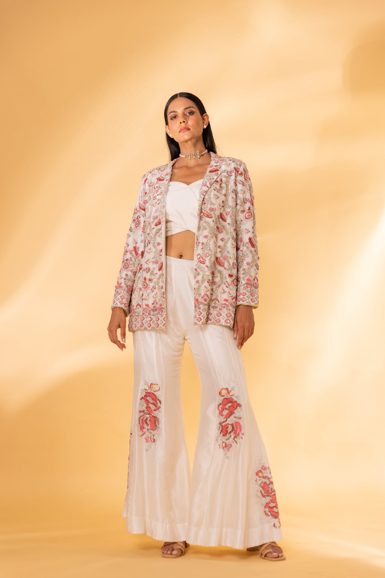 Ivory heavy embroidered blazer