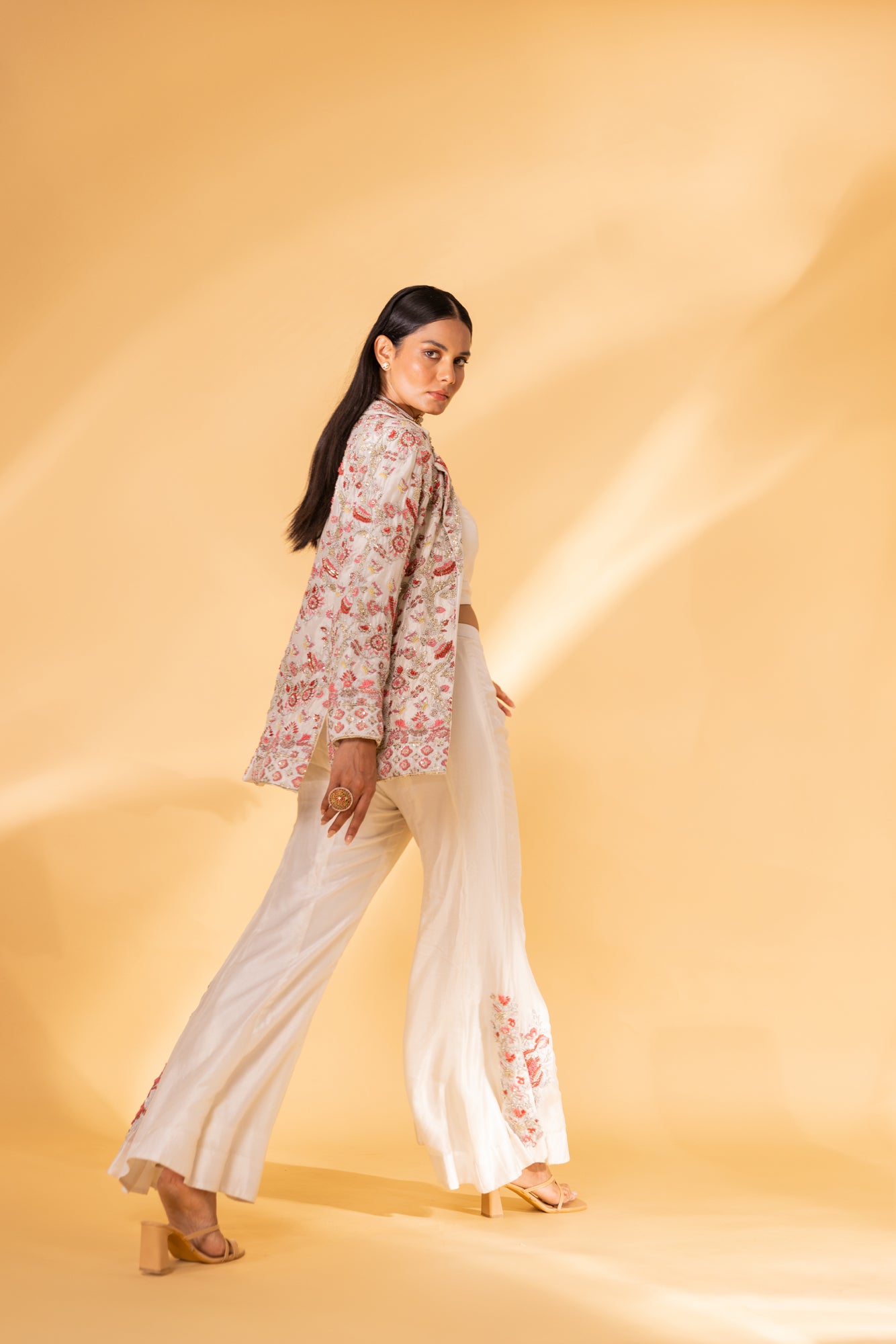 Ivory heavy embroidered blazer