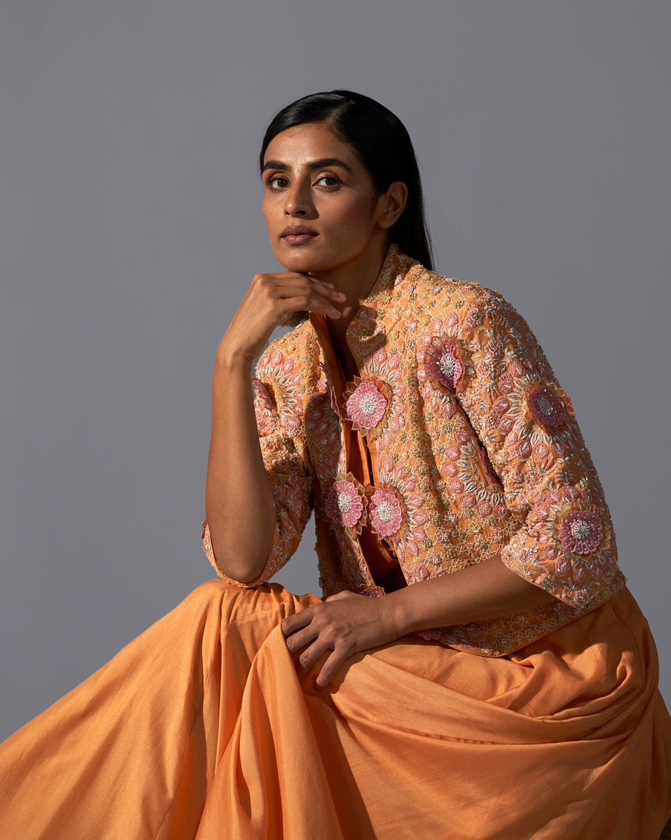 Tangerine short jacket with Anarkali