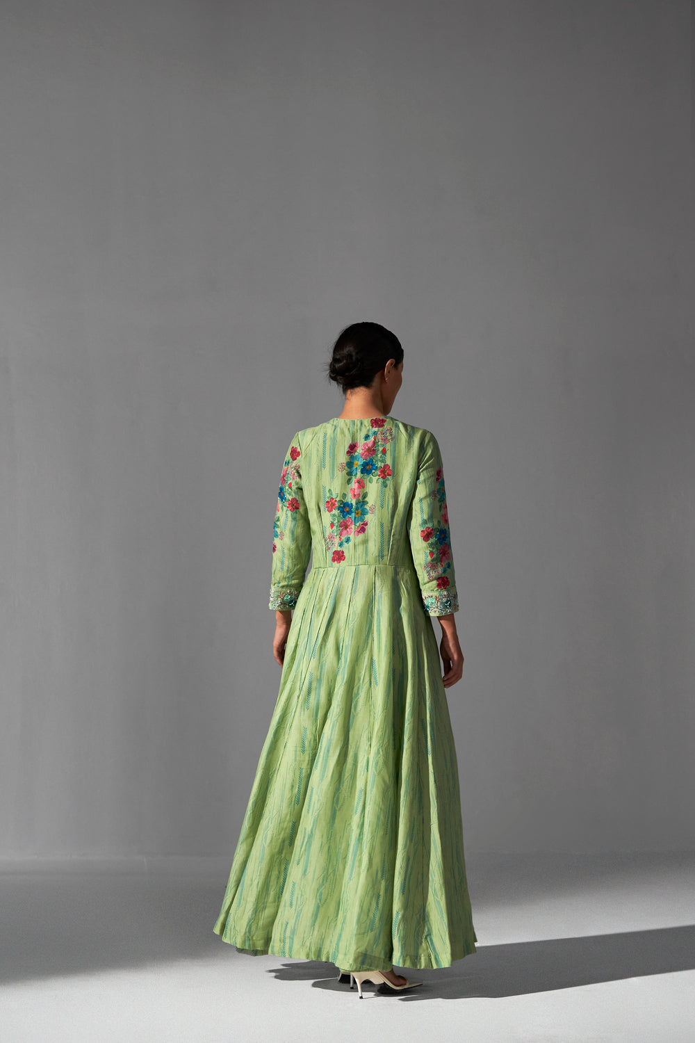 Green placement printed Angarkha with fitted pants