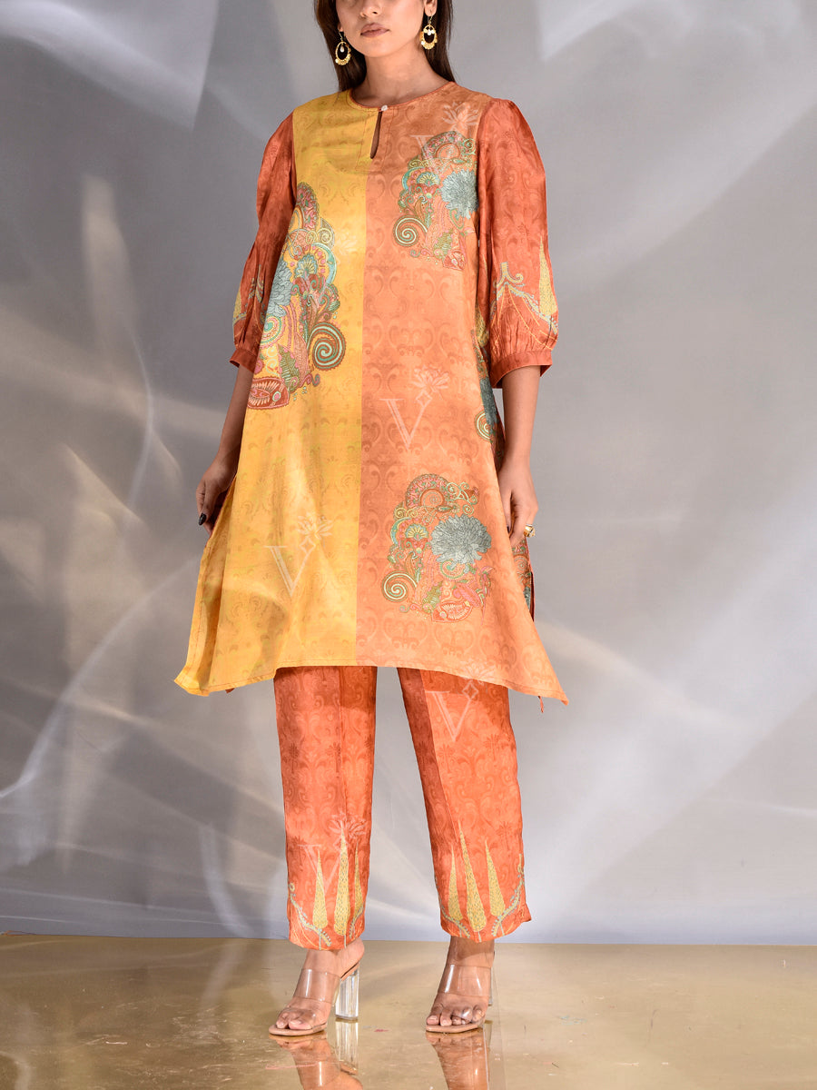 Orange and Yellow Vasansi Silk Co-ord Set