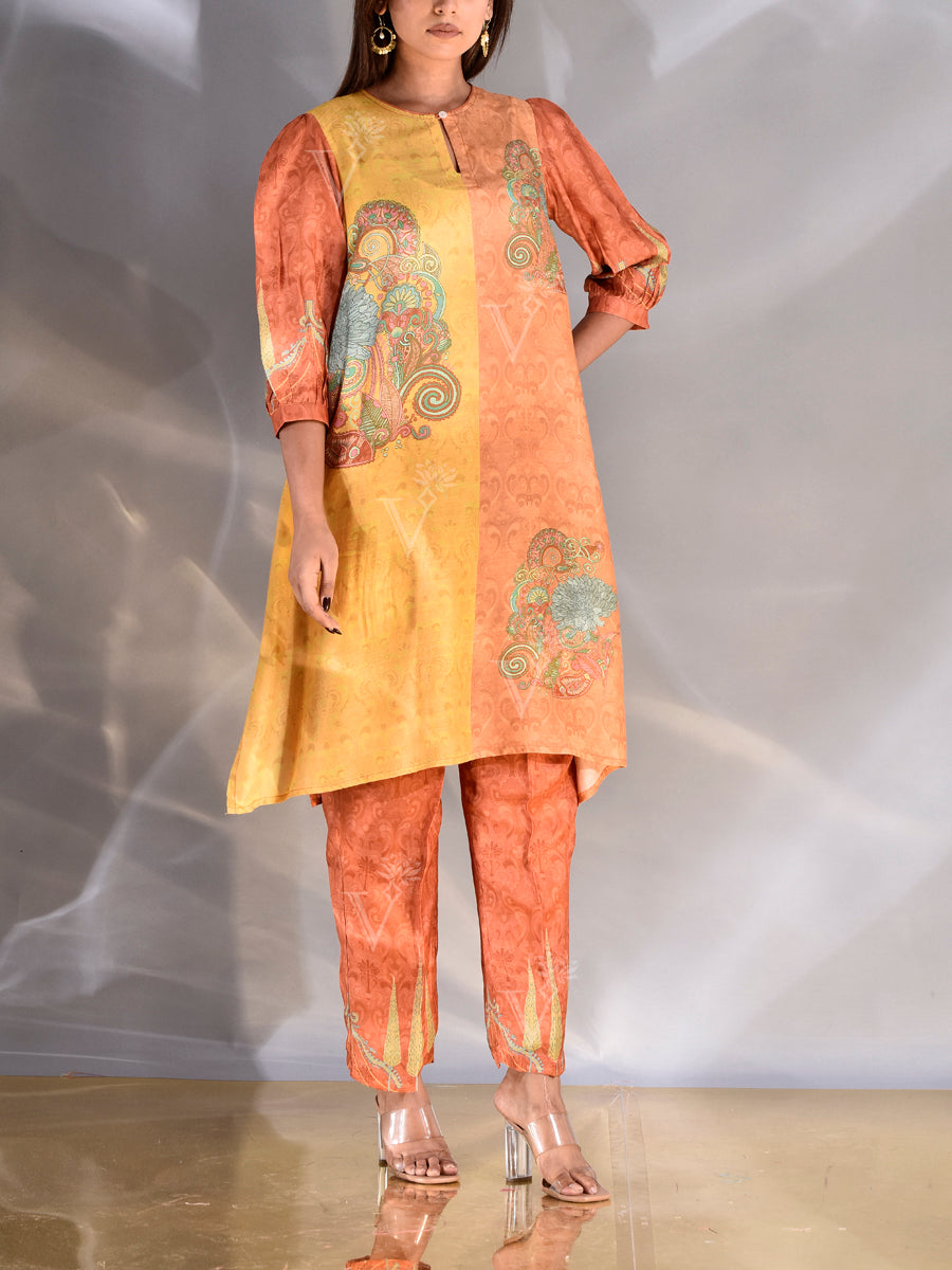 Orange and Yellow Vasansi Silk Co-ord Set