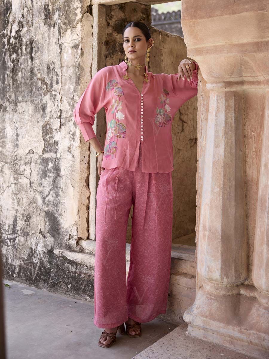 Pink Crepe Printed Co Ord Set