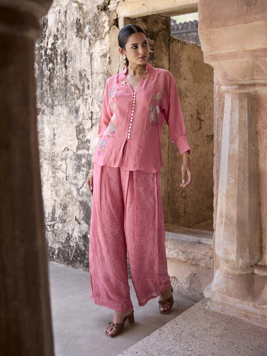 Pink Crepe Printed Co Ord Set