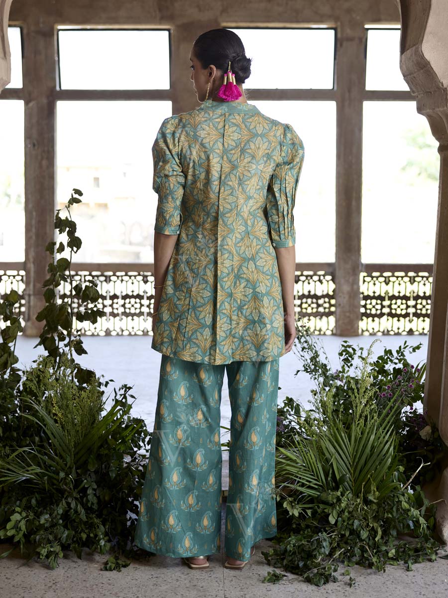 Green Cotton Printed Co Ord Set