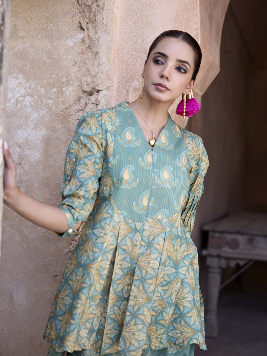 Green Cotton Printed Co Ord Set