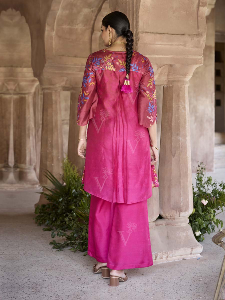 Pink Vasansi Silk Printed Embroidered Kurta and Pant Set