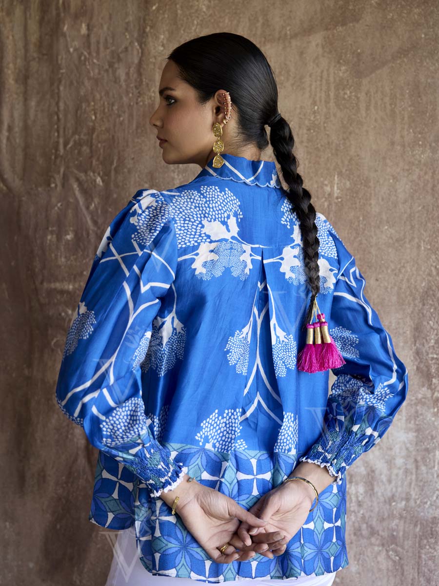 Blue Silk Printed Shirt
