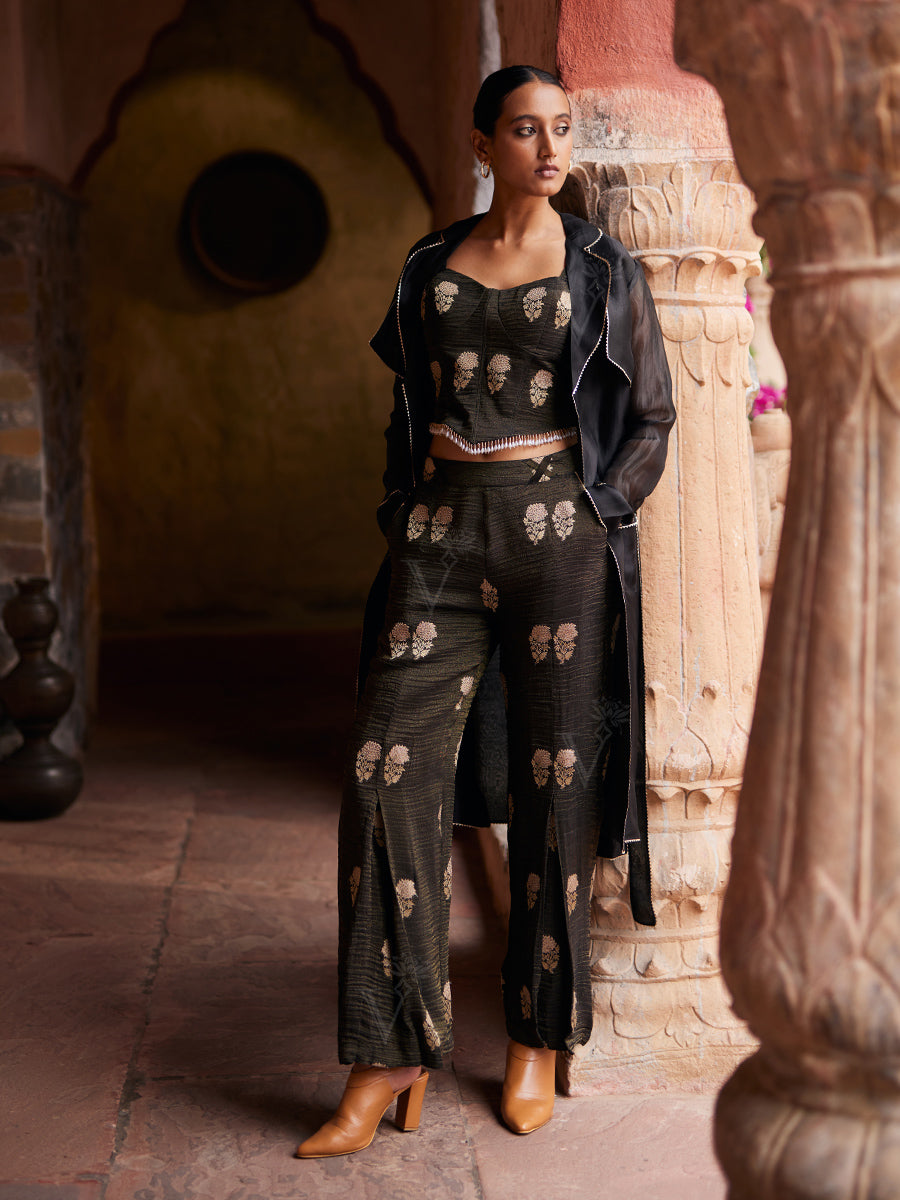 Black Organza Jacket and Pant set