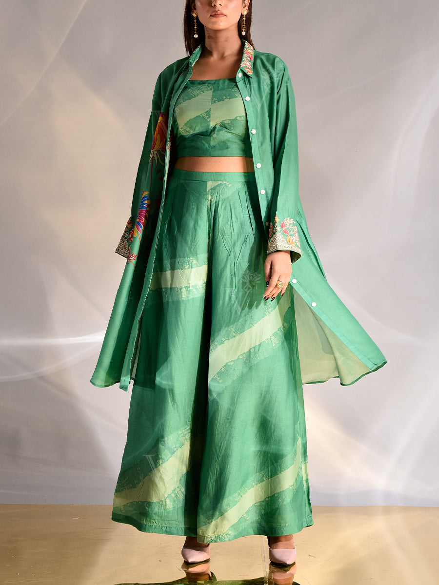 _label_New, DD35, MTO, KS, Green , Vasansi Silk, Bustier and Jacket Set , jacket set , bustier set