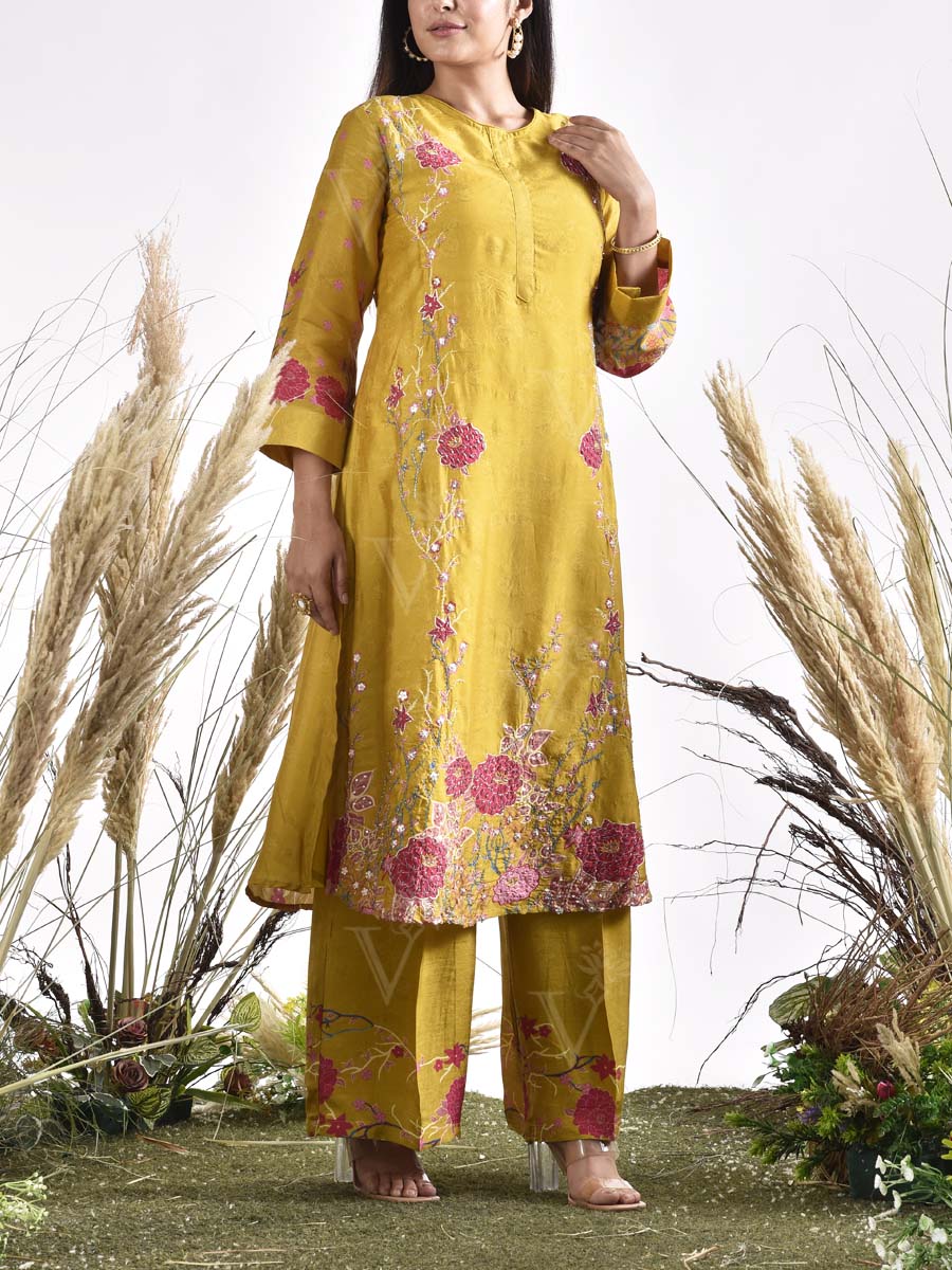 Green Vasansi Silk Embroidered Kurta and Pant Set