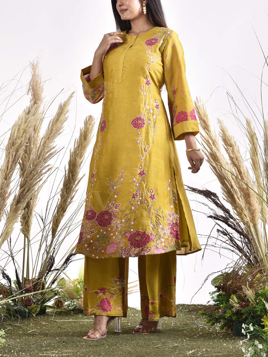 Green Vasansi Silk Embroidered Kurta and Pant Set