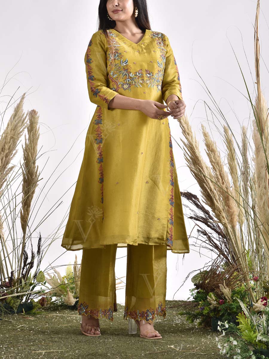 Green Vasansi Silk Embroidered Kurta and Pant Set