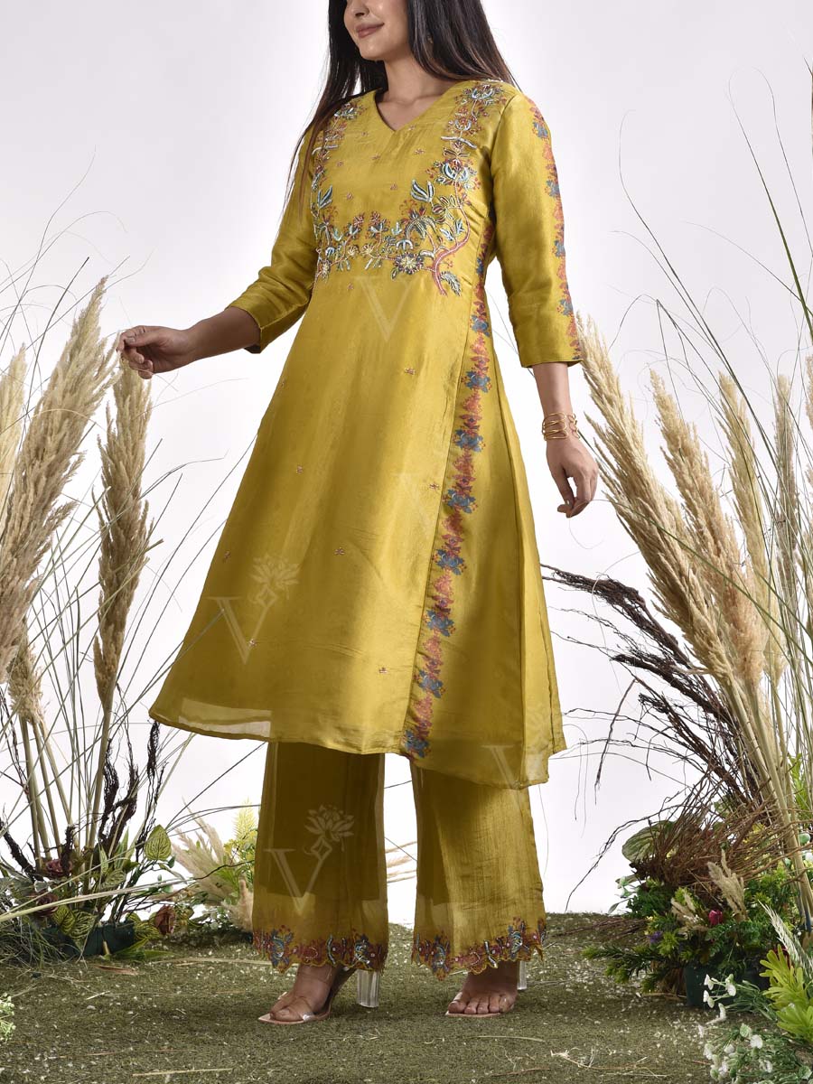 Green Vasansi Silk Embroidered Kurta and Pant Set
