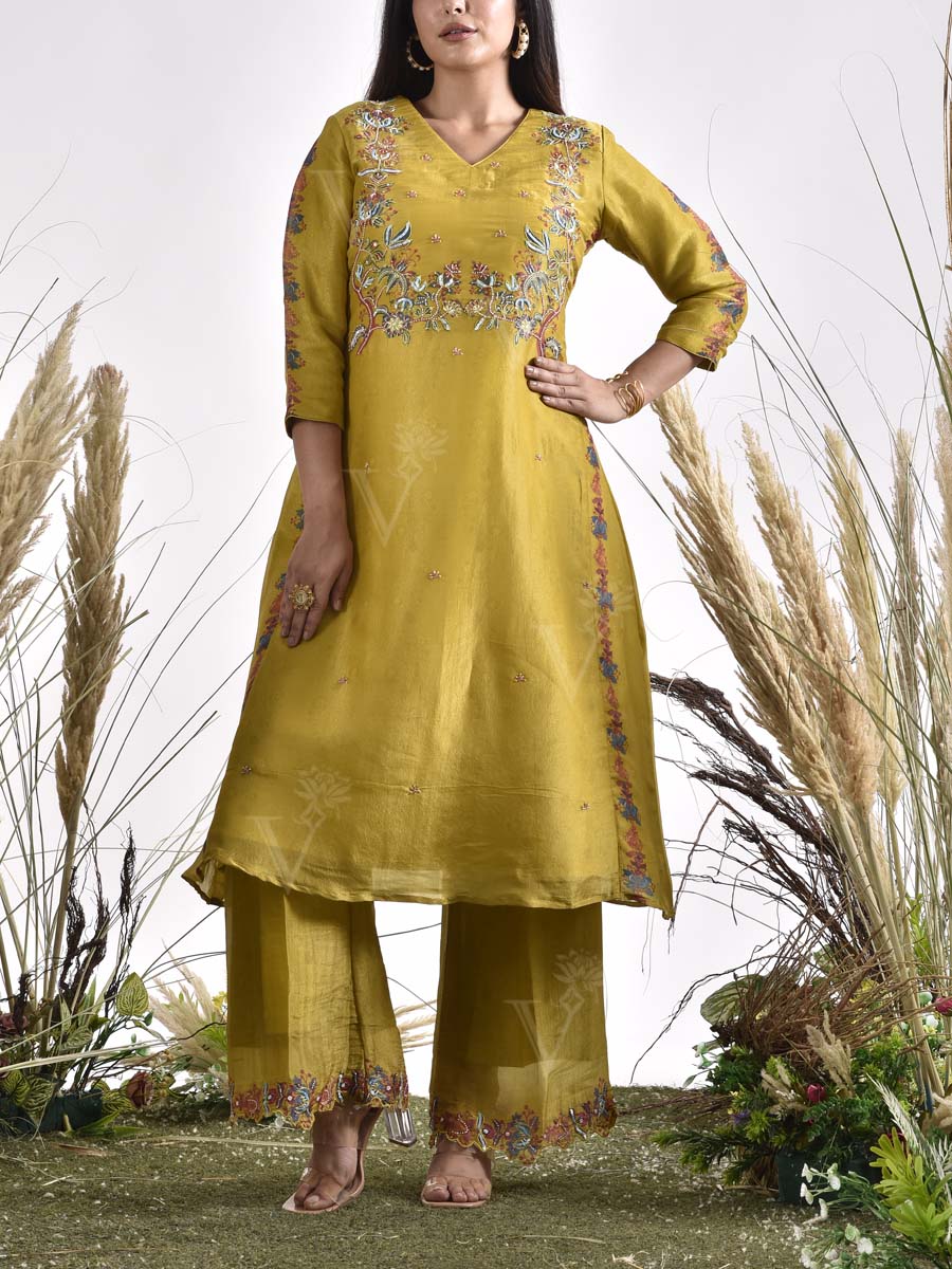 Green Vasansi Silk Embroidered Kurta and Pant Set
