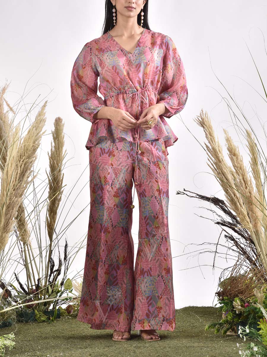 Pink Silk Printed Co Ord Set