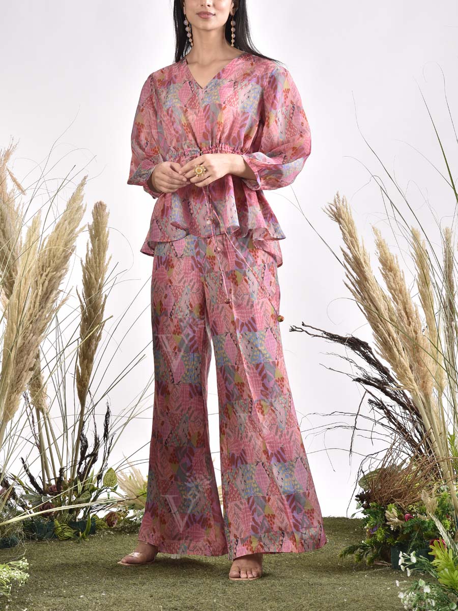 Pink Silk Printed Co Ord Set