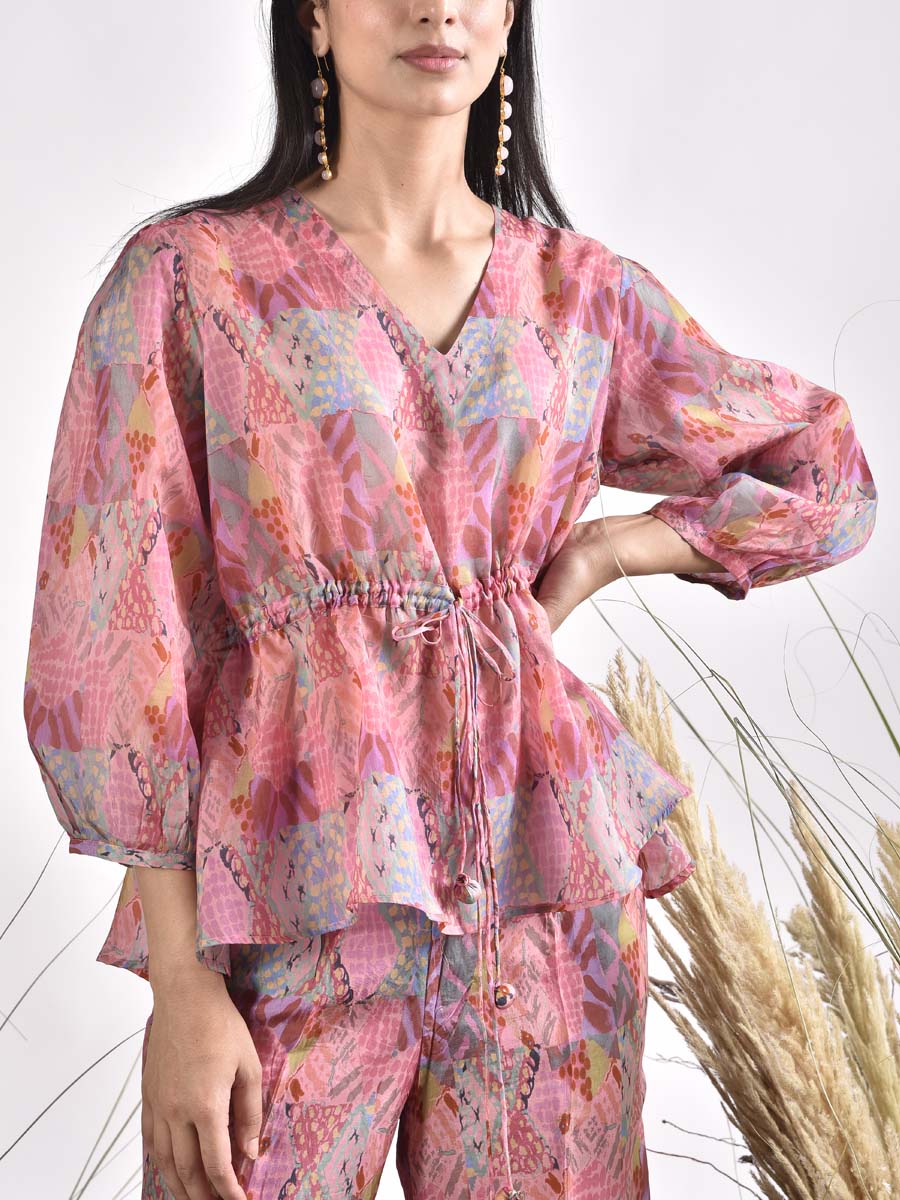 Pink Silk Printed Co Ord Set