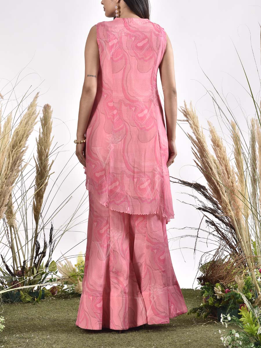 Blush Pink Wrinkle Chiffon Printed Co Ord Set