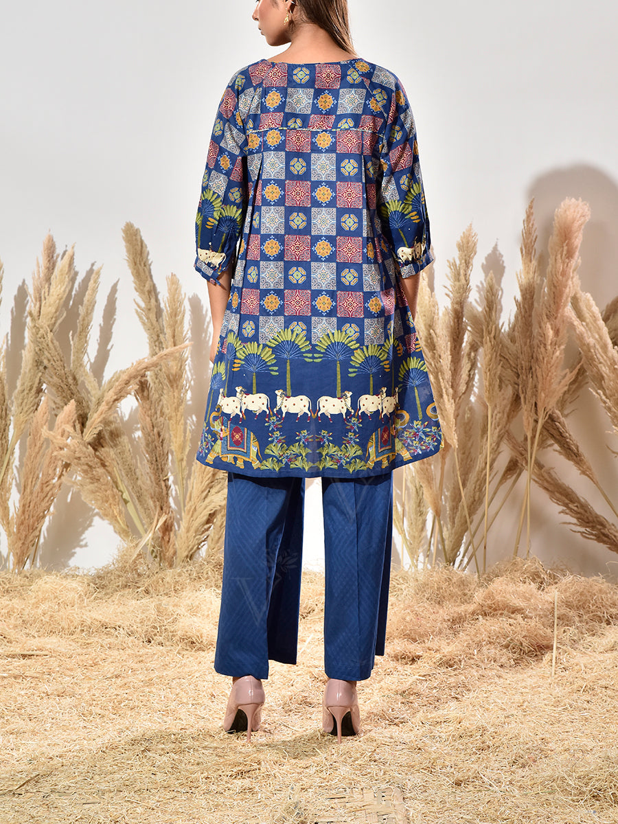Blue Cotton Printed Co Ord Set