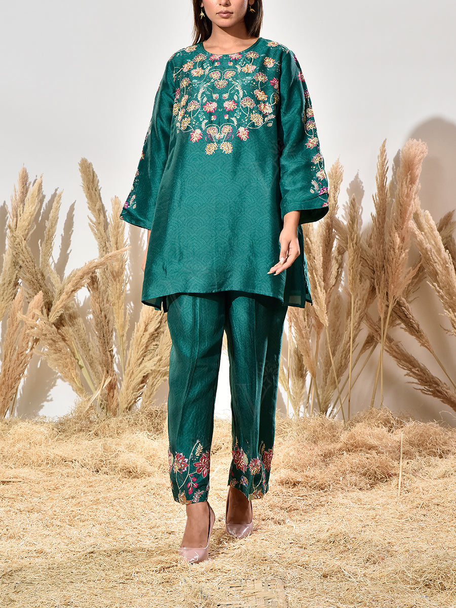 Green Vasansi Silk Embroidered Co Ord Set