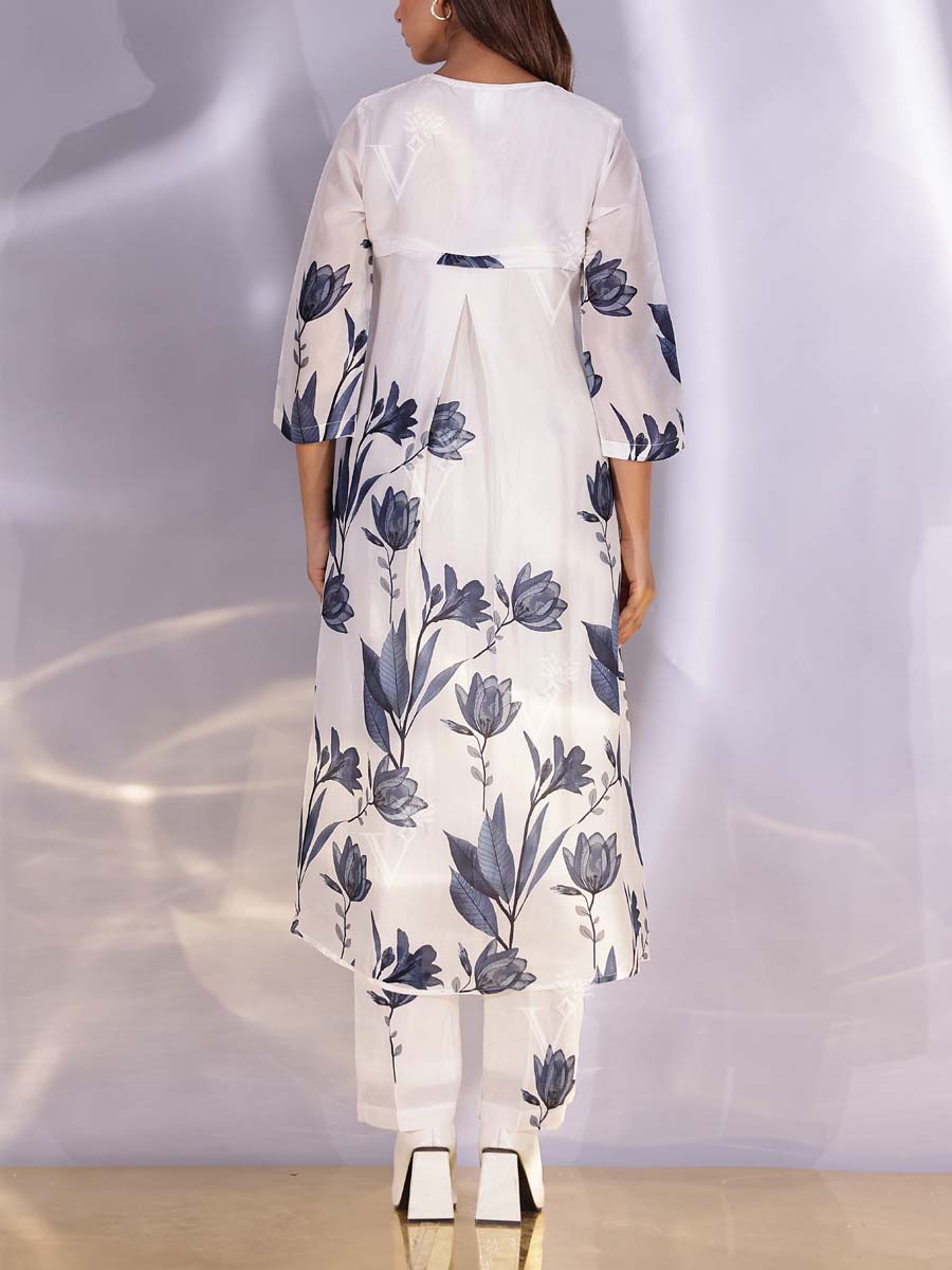 White and Dark Grey Vasansi Silk Kurta Set