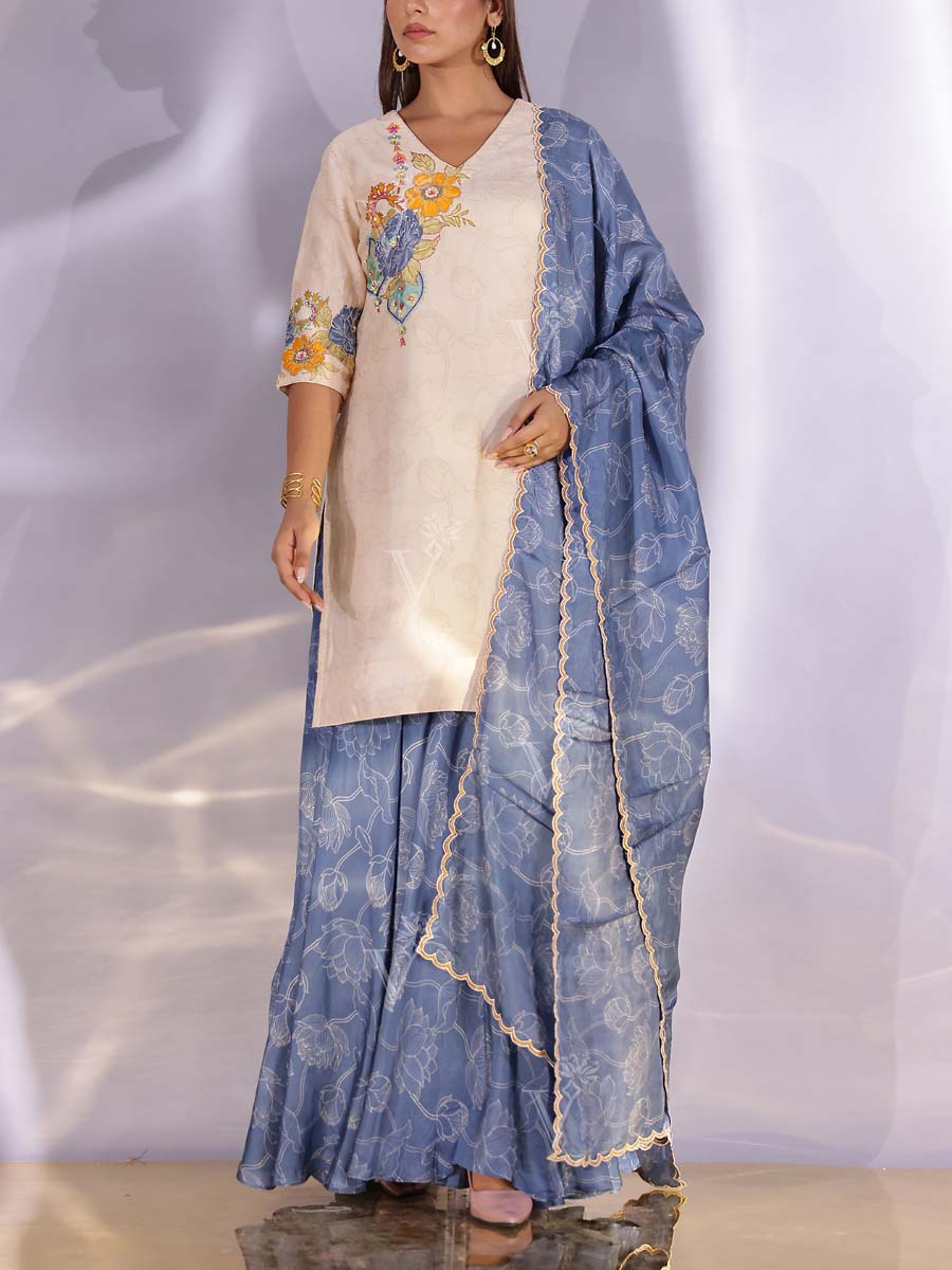 Cream Vasansi Silk Sharara Set