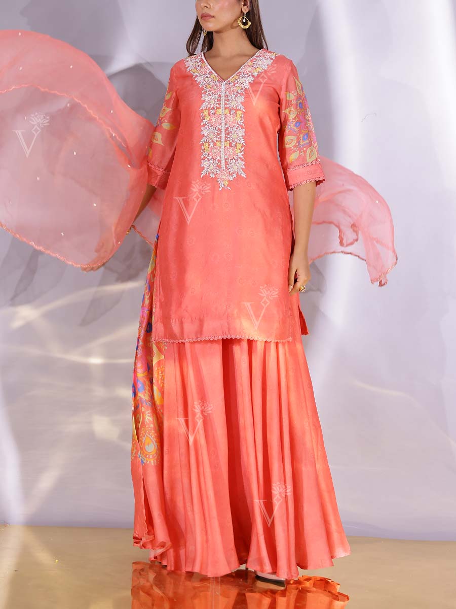 Sunkissed Coral Vasansi Silk Sharara Set