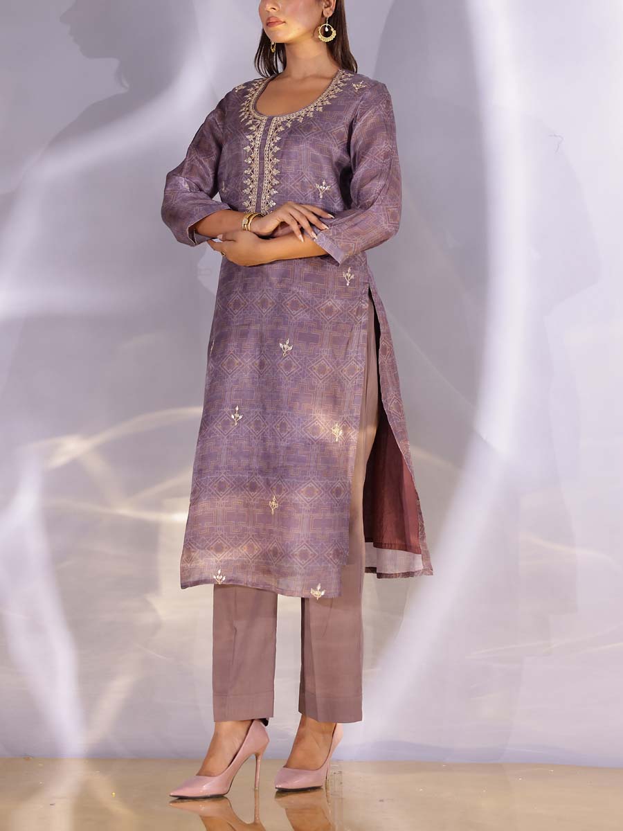 Light Voilet Satin Silk Kurta