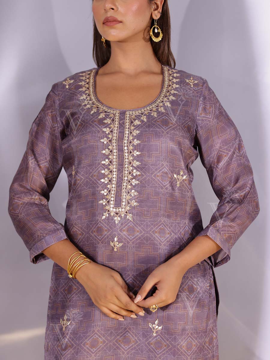 Light Voilet Satin Silk Kurta