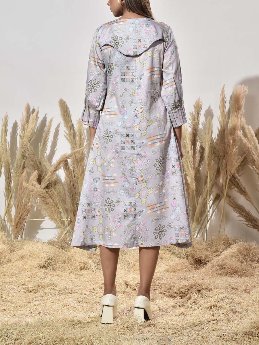 Grey Cotton Printed Dress
