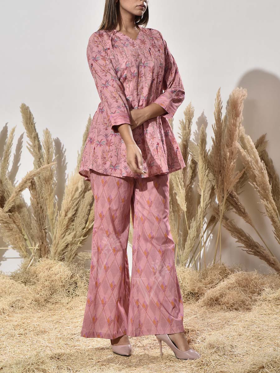 Pink Cotton Printed Co Ord Set