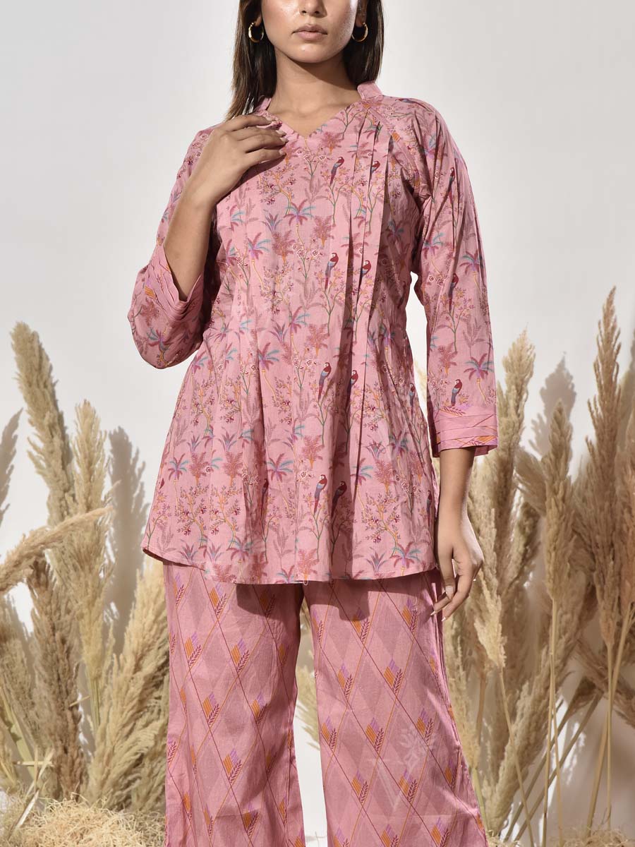 Pink Cotton Printed Co Ord Set