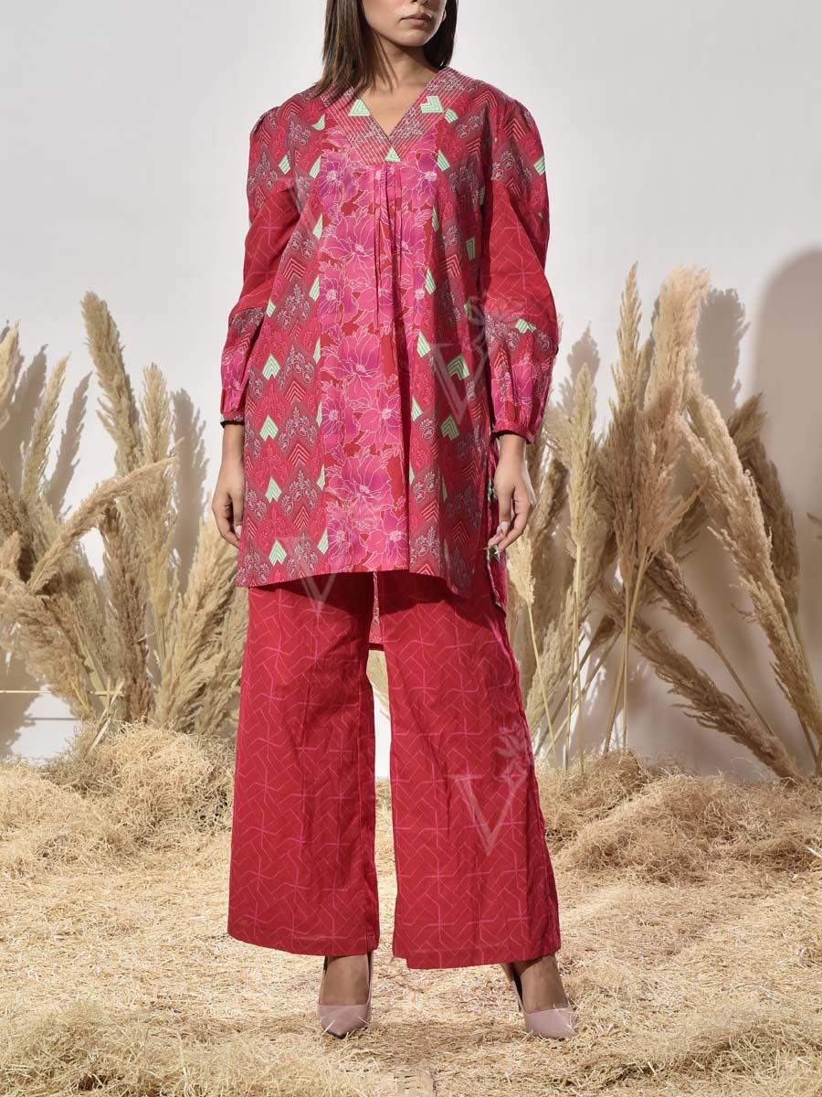 Pink Cotton Printed Co Ord Set