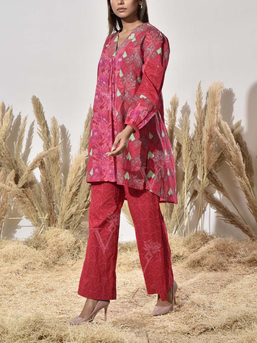 Pink Cotton Printed Co Ord Set