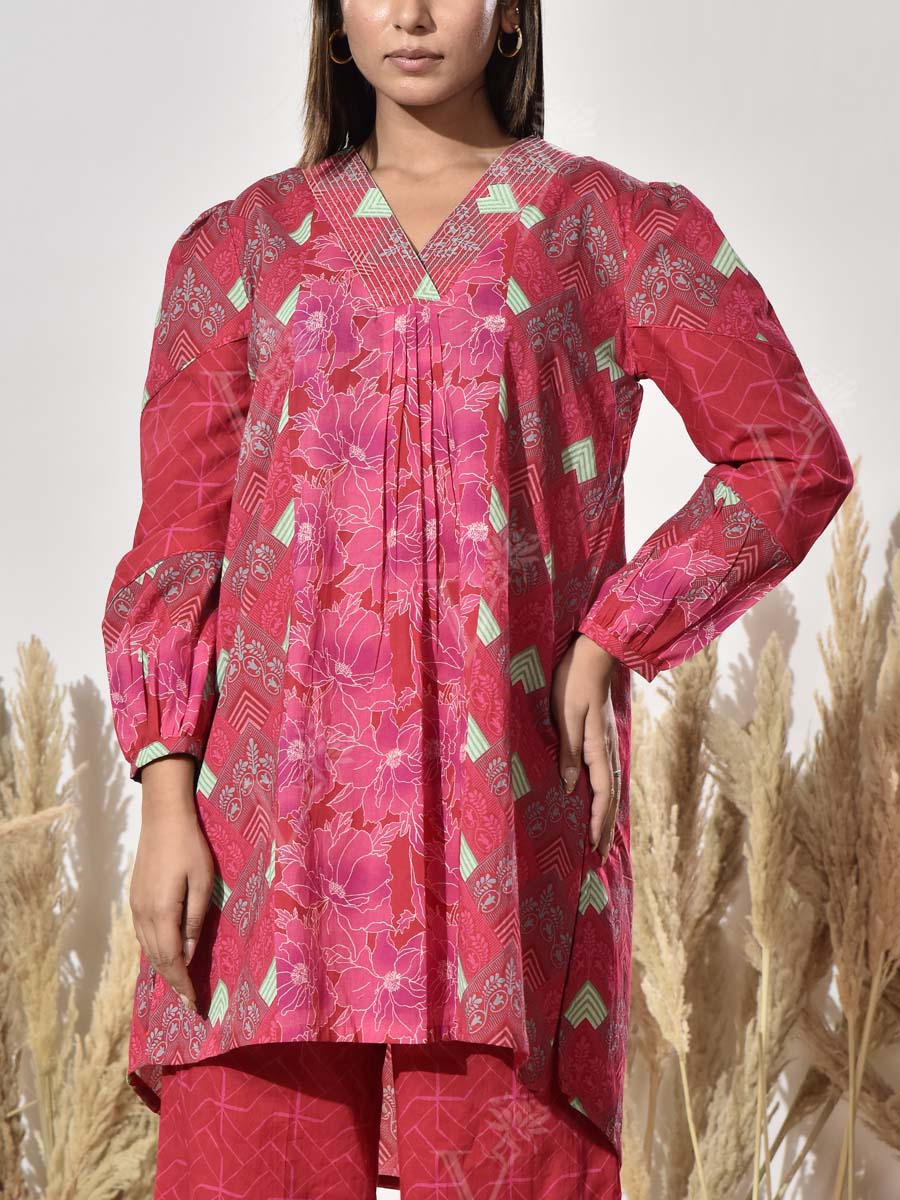 Pink Cotton Printed Co Ord Set