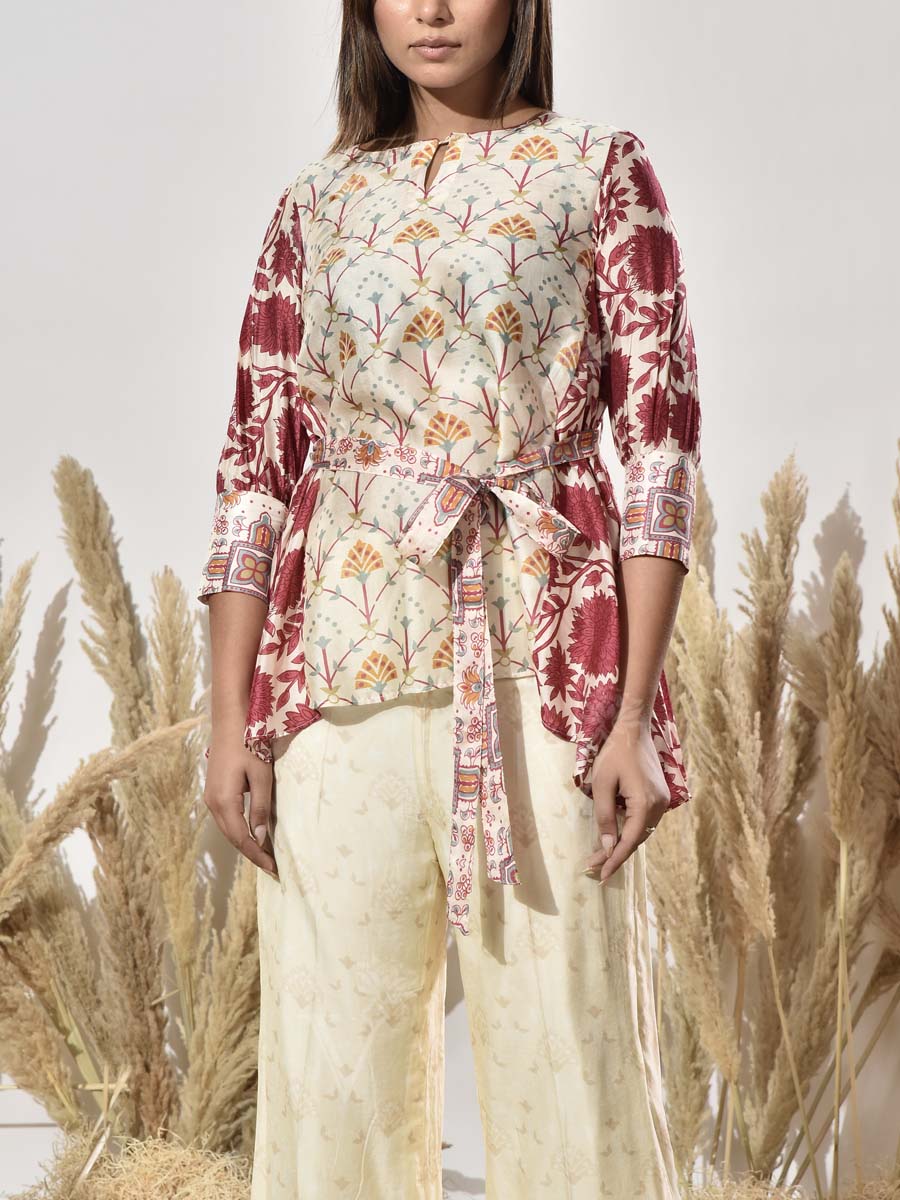 Off- White and Pink Vasansi Silk Co Ord Set