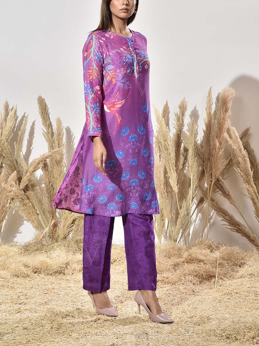 Purple Vasansi Silk Printed Co Ord Set