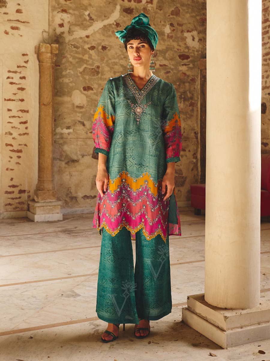 Green Vasansi Silk Embroidered Kurta and Pant Set