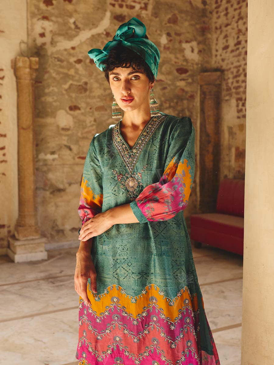 Green Vasansi Silk Embroidered Kurta and Pant Set