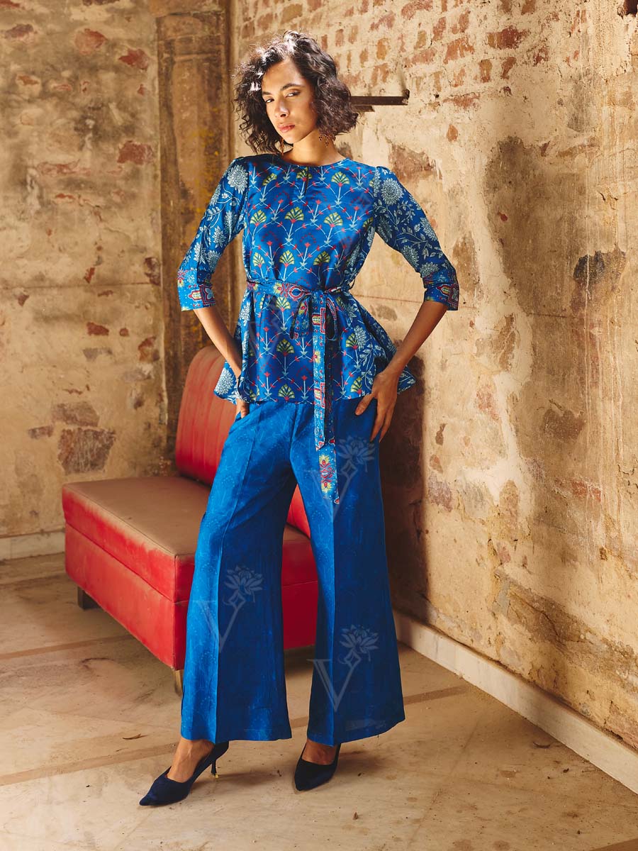 Blue Vasansi Silk Printed Co Ord Set