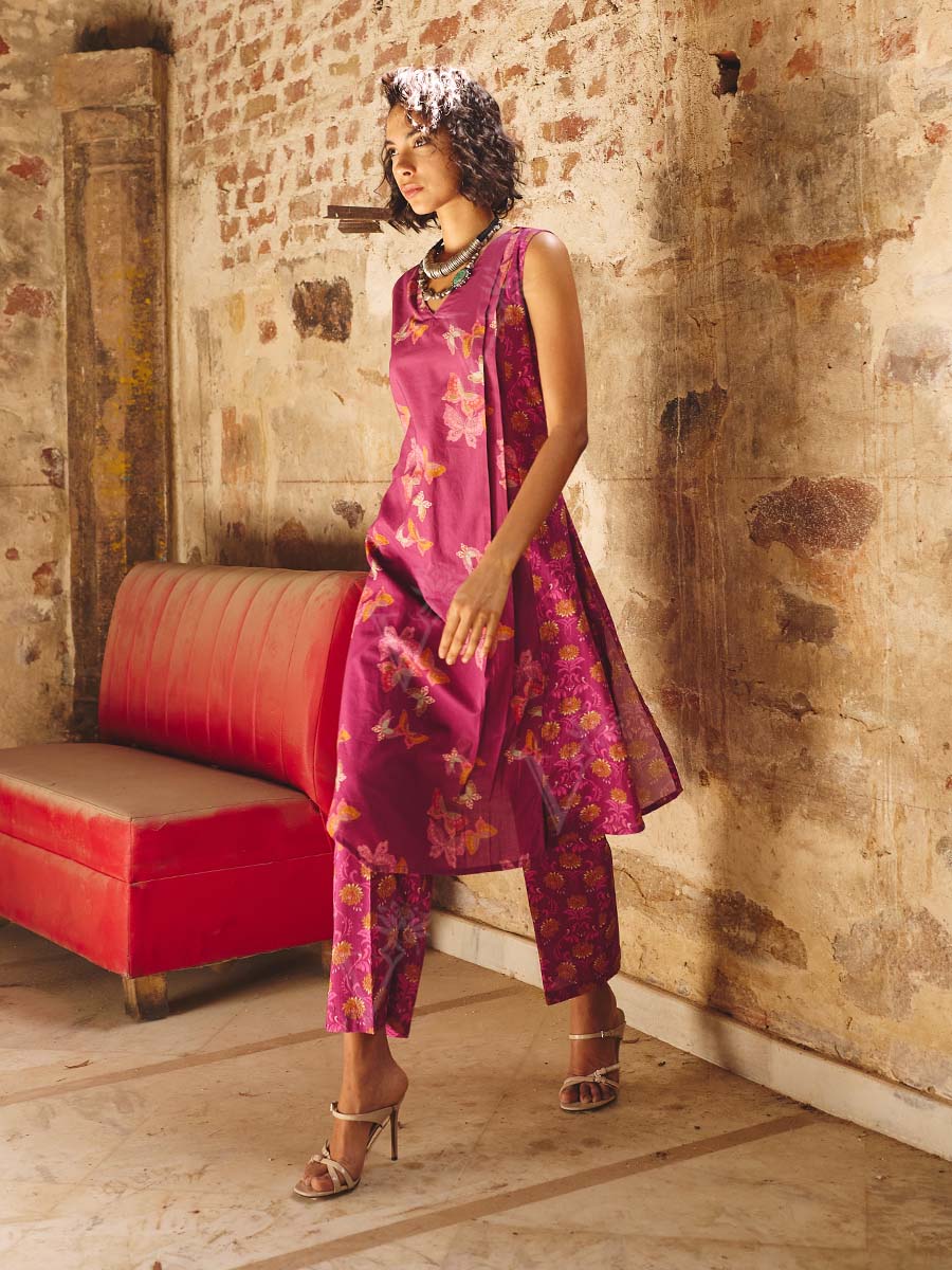 Mystic Pink Cottom Printed Tunic and Pant Set