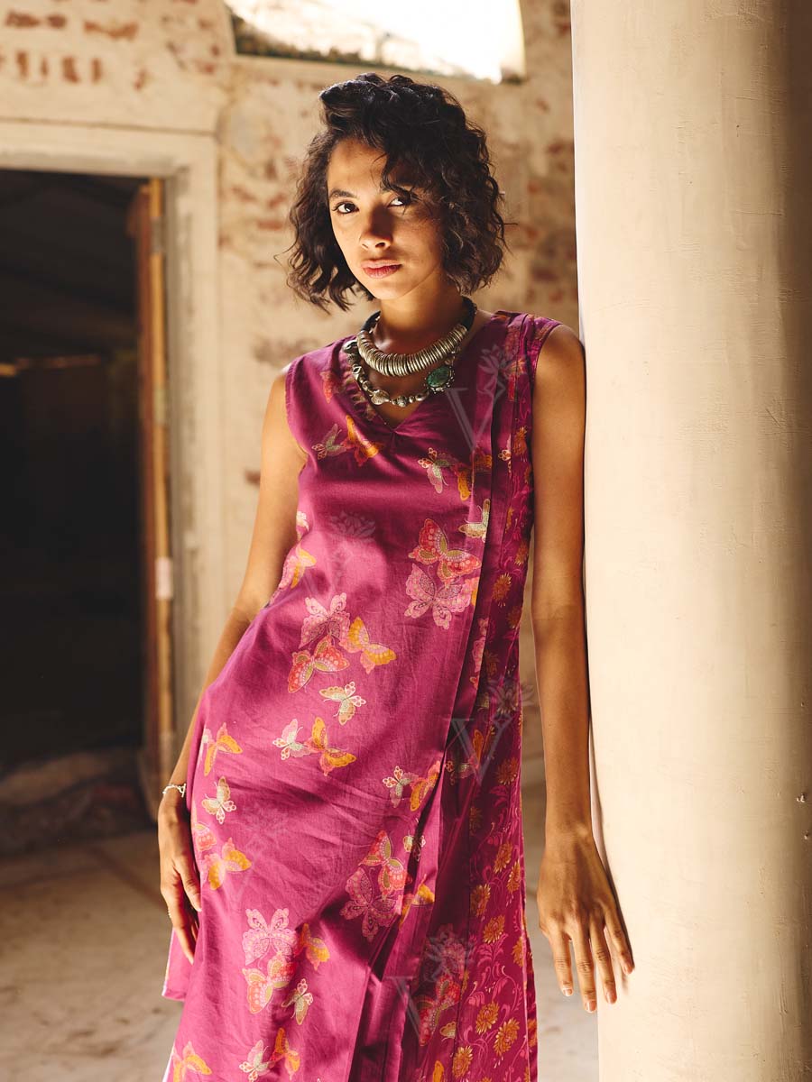 Mystic Pink Cottom Printed Tunic and Pant Set