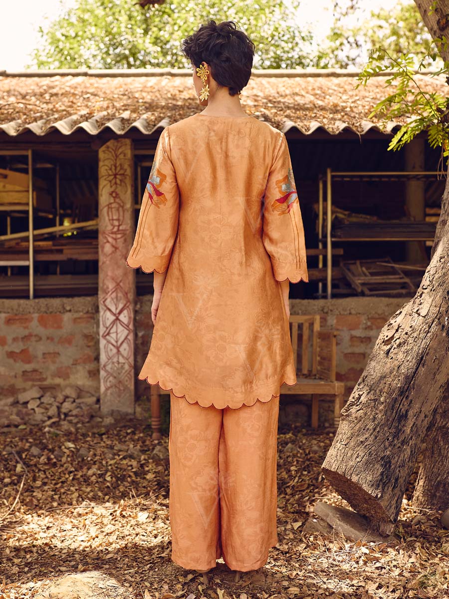 Orange Vasansi Silk Embroidered Tunic Pants set