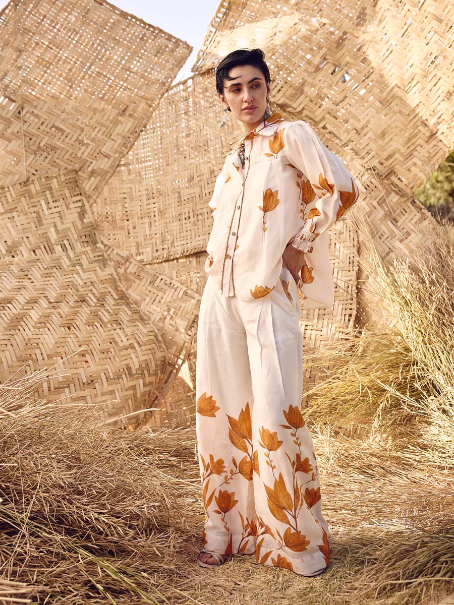 White and Yellow Vasansi Silk Co Ord Set