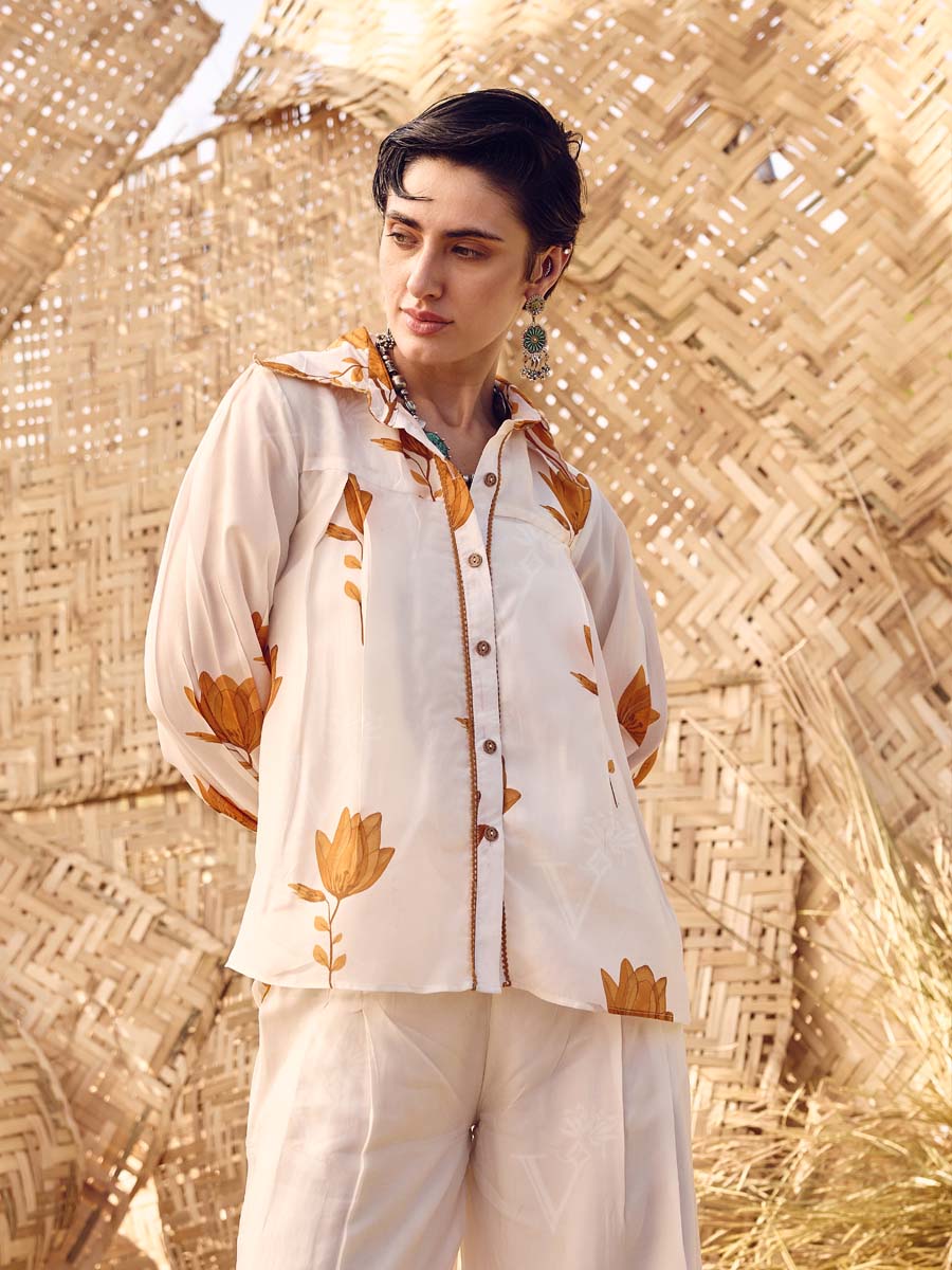 White and Yellow Vasansi Silk Co Ord Set