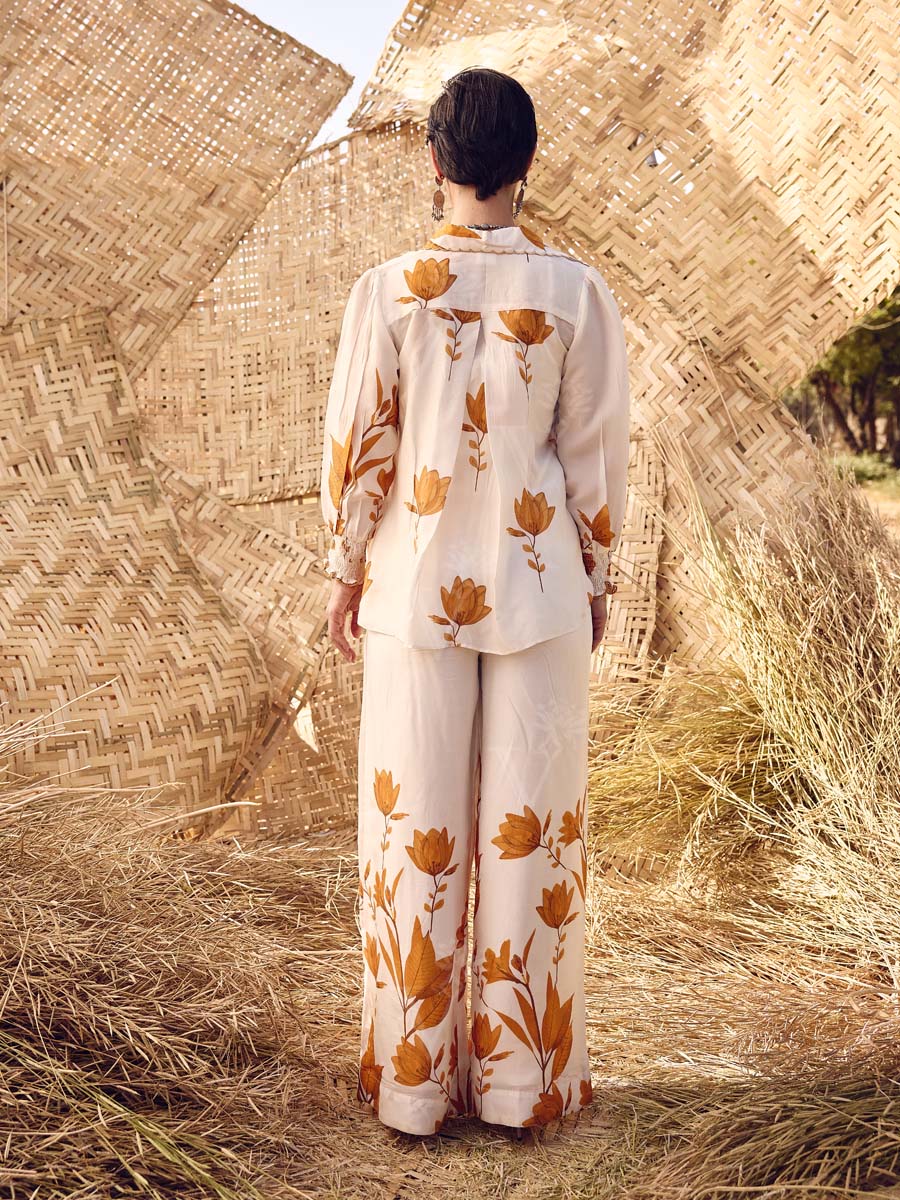 White and Yellow Vasansi Silk Co Ord Set