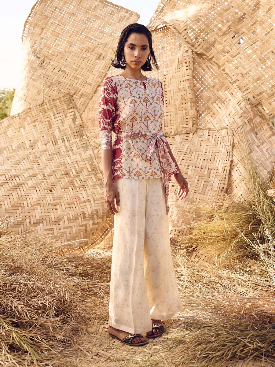 Ivory and Pink Vasansi Silk Co Ord Set