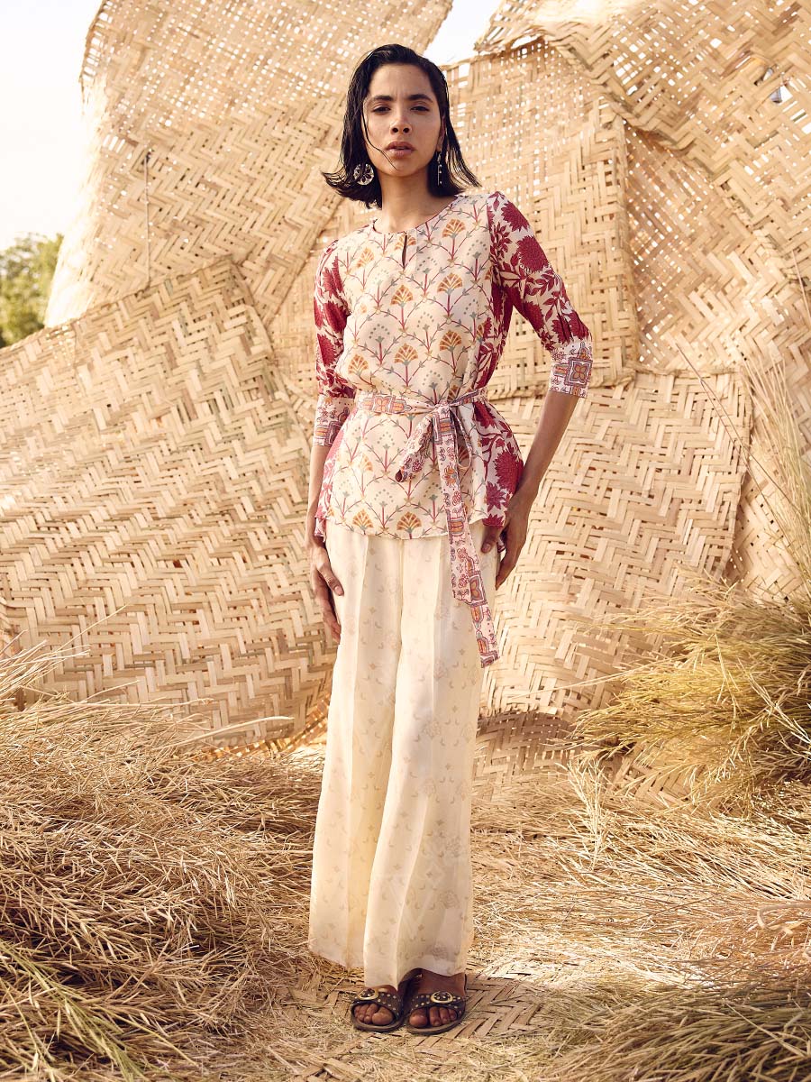 Ivory and Pink Vasansi Silk Co Ord Set