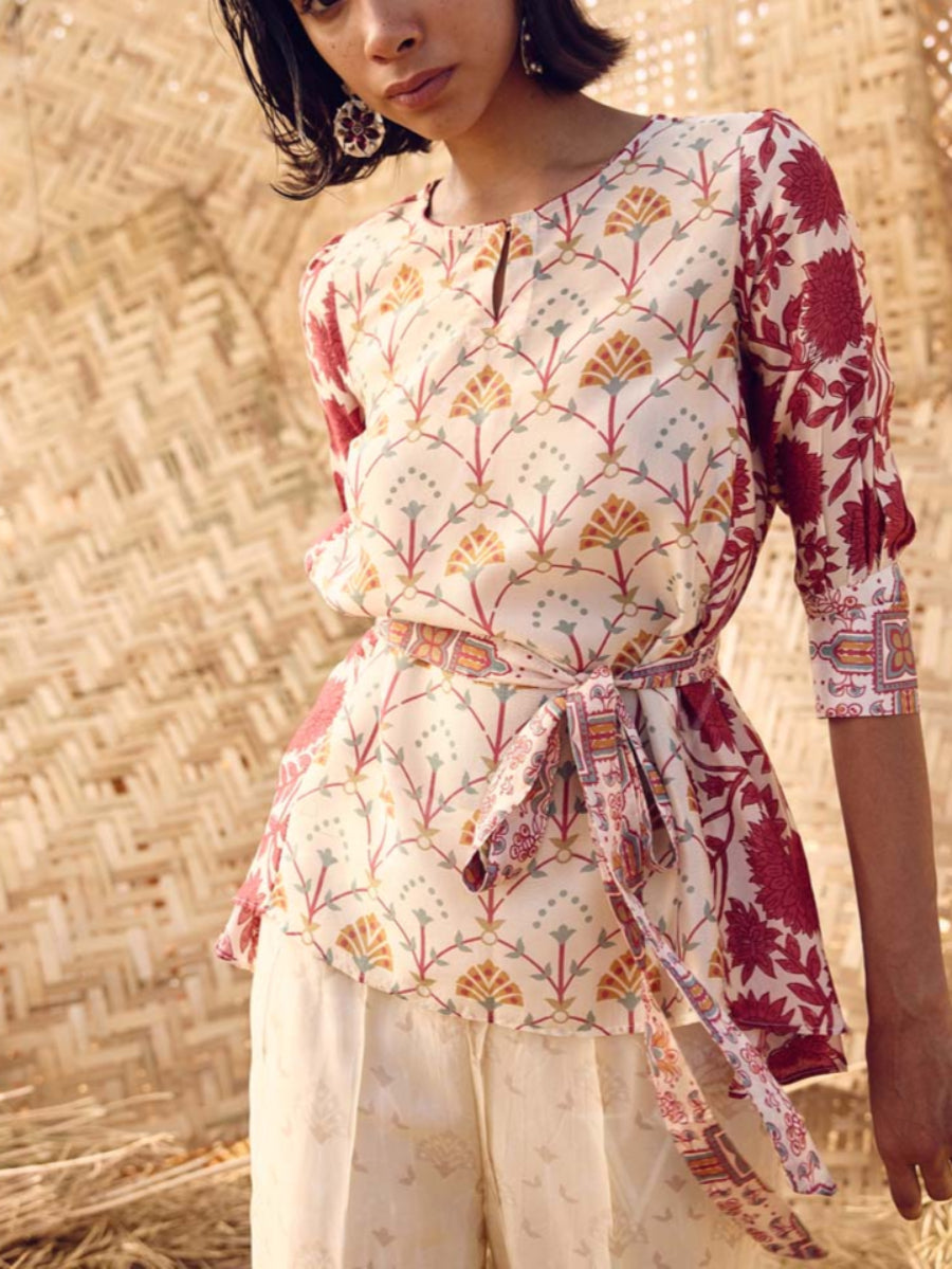 Ivory and Pink Vasansi Silk Co Ord Set